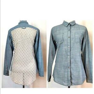 Free People Slubby Road Trip Eyelet Lace Chambray